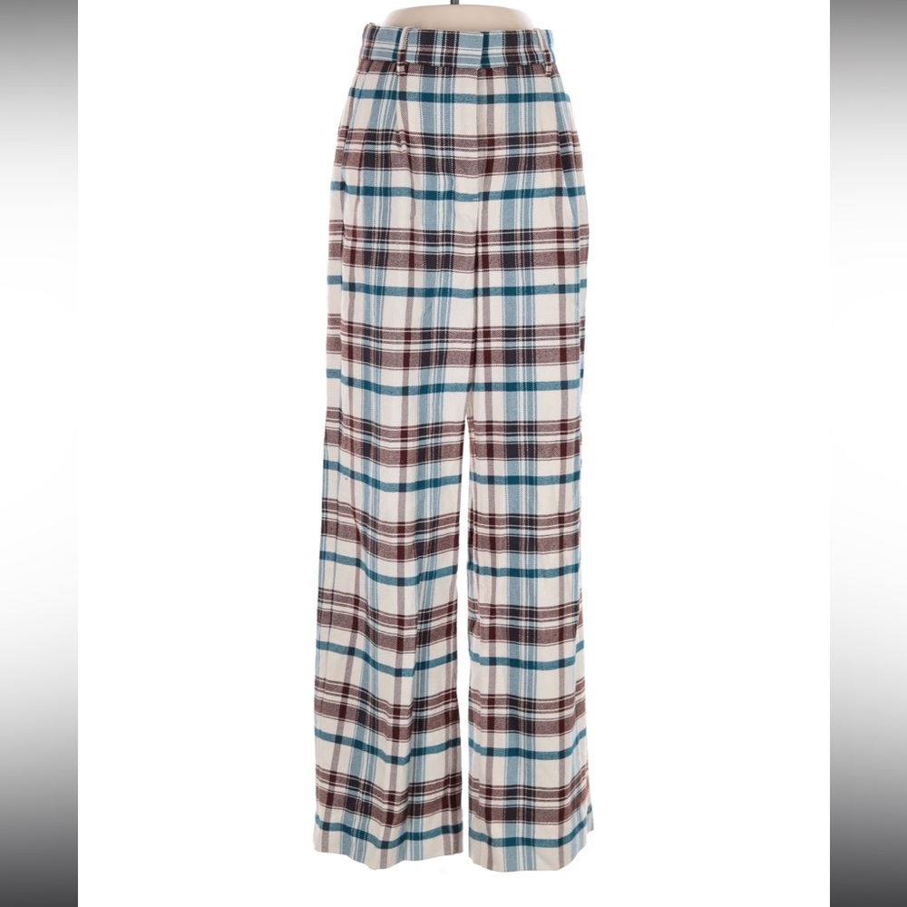Aritzia / Wilfred Plaid Pants in Cream, Brown & Blue